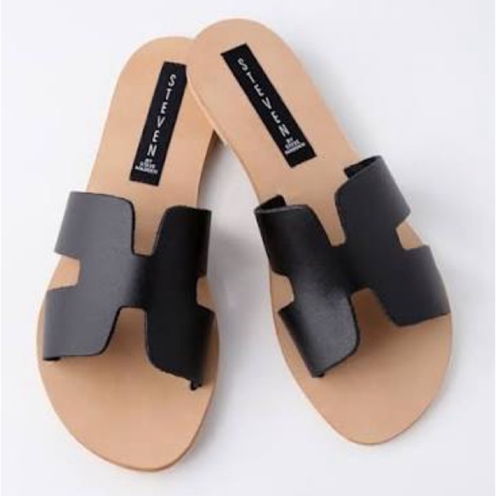 Steve Madden Greece Leather Sandals 9.5 Black